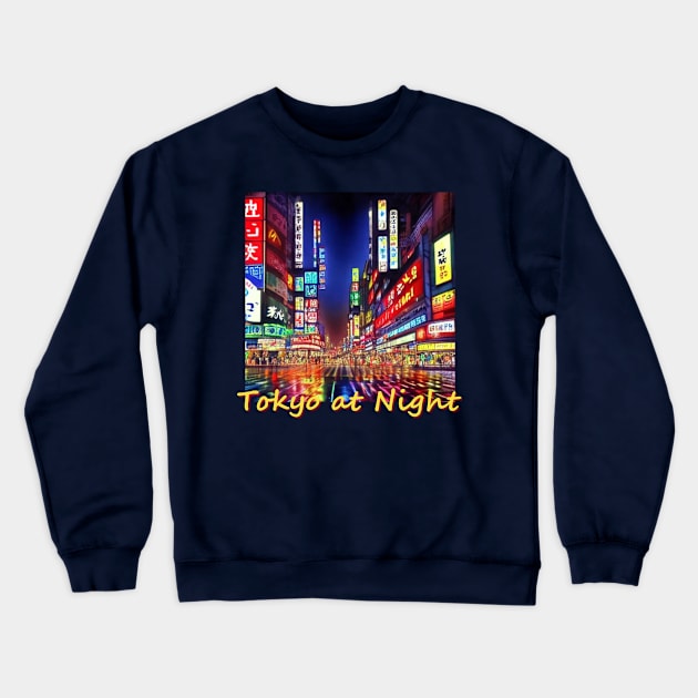 Japan Shibuya Tokyo at Night by Kana Kanjin Crewneck Sweatshirt by erizen